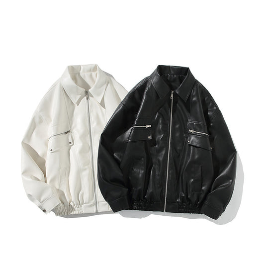 Spring And Autumn New Loose Retro PU Leather Jacket