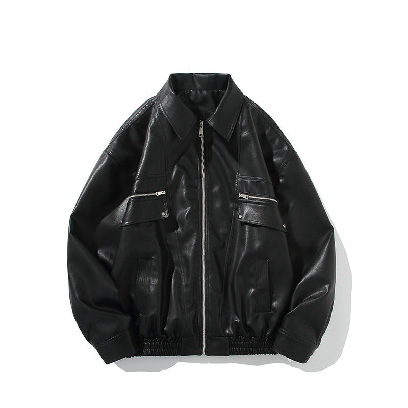 Spring And Autumn New Loose Retro PU Leather Jacket