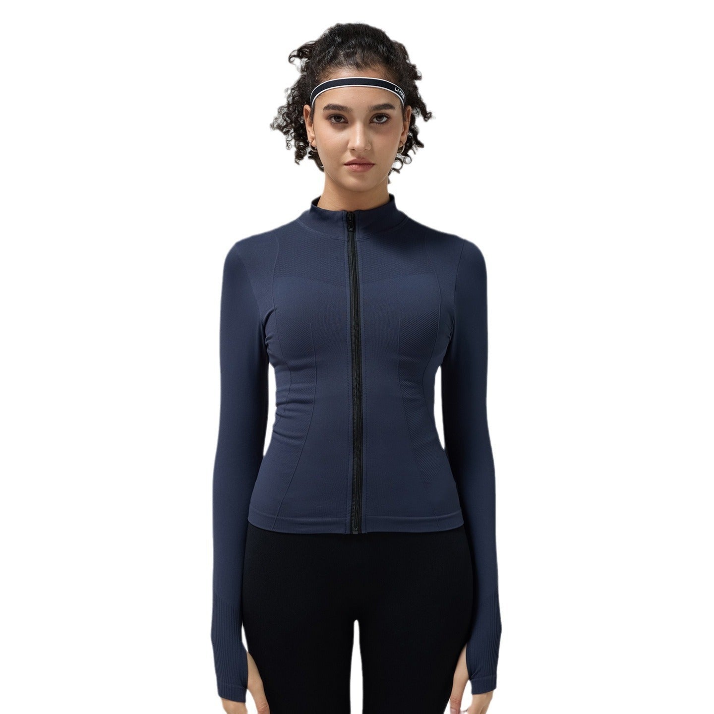 Long Sleeve Sports Workout Clothes With Thumb Hole Zipped Sports Coat Yoga Clothes